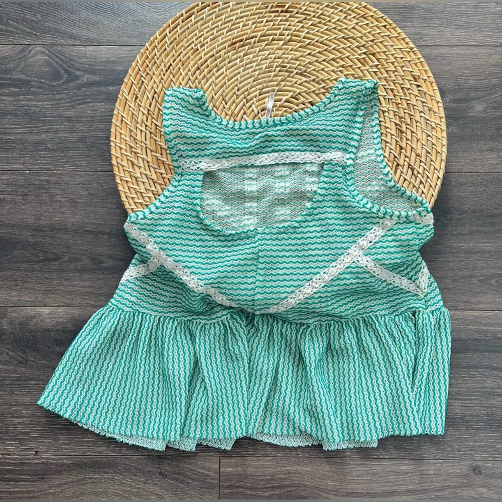 FREE PEOPLE || Loose Weave Crochet Turquoise & Lace Sleeveless Peplum Top XS - Picture 5 of 12